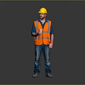 Construction Worker In Yellow Hard Hat And Orange Reflective Vest With White Cup