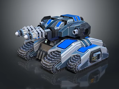 Sci Fi Style Tank With Blue Gray Color Multiple Tracks And Advanced Weaponry 3d model