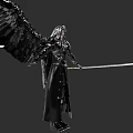 Mysterious Character With Black Wings And Long Sword In Black Robe