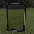 Decorative Mirror With Ornate Carved Frame Set In Green Grass Field Against Forest Backdrop
