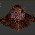 Red Demon Monster with Orange Horns Purple Eyes Yellow Teeth and Armored Ornate Carapace