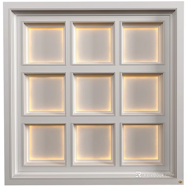 Modern Paneled Door Component With Square Frosted Glass Panels And Illuminated Frames 3d model