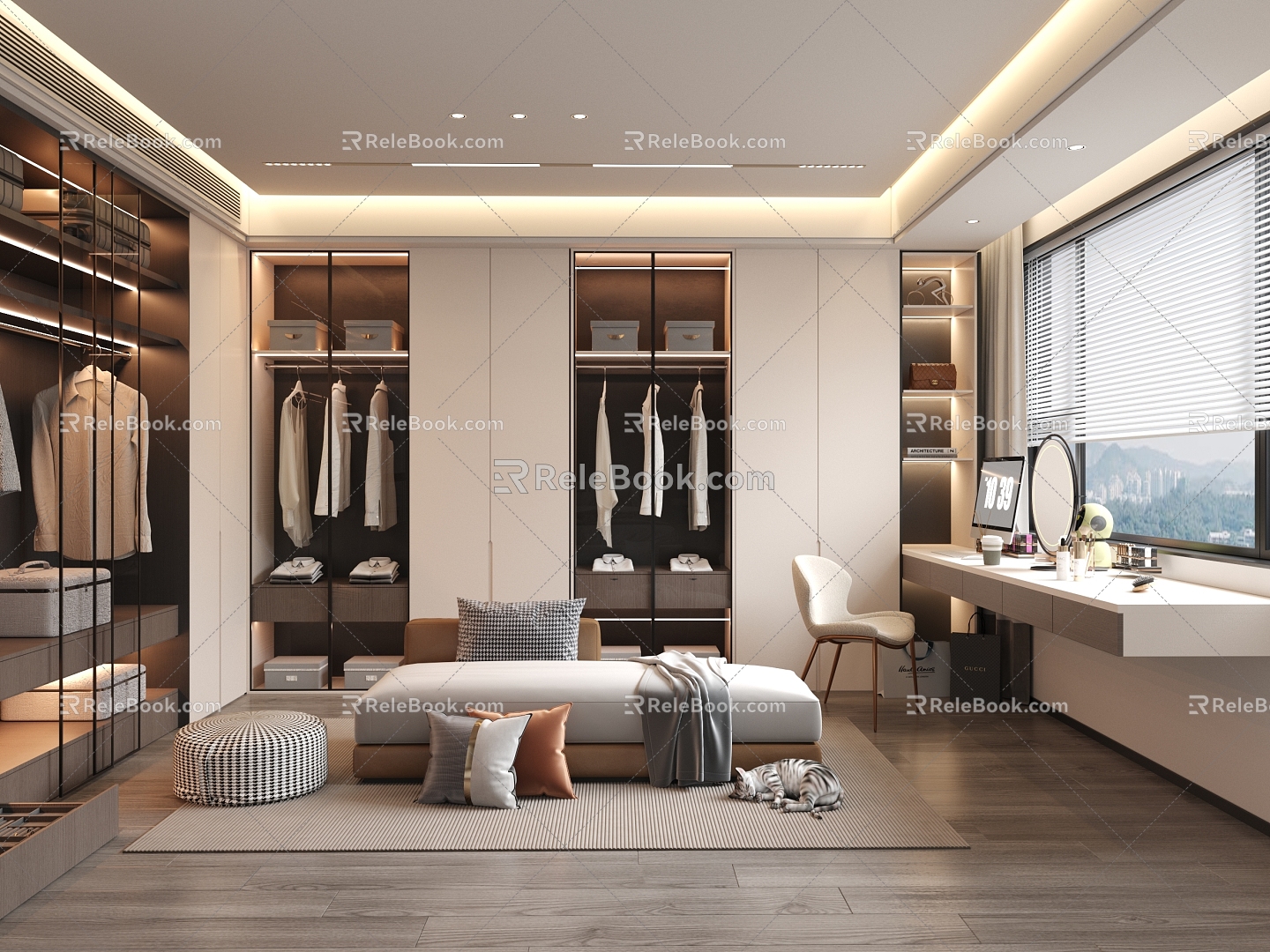 Light Luxury Cloakroom Wardrobe Simple Desk Sofa Kitten Clothing Luggage 3d model