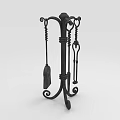 Ornate Black Metal Fireplace Tools Set with Decorative Stand and Accessories