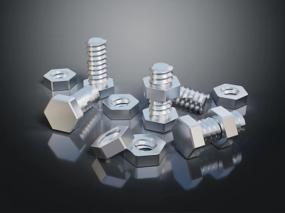 High Quality Shiny Metal Bolts And Nuts For Industrial Hardware Tools 3d model