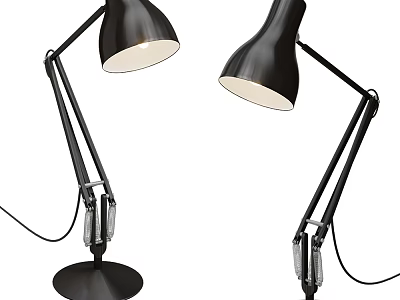 Two Modern Black Desk Lamps with Adjustable Arms Stable Base and White Shades 3d model