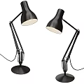 Two Modern Black Desk Lamps with Adjustable Arms Stable Base and White Shades