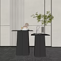 Modern Side Tables With Marble Tops Decorative Items And Potted Plant In Minimalist Interior