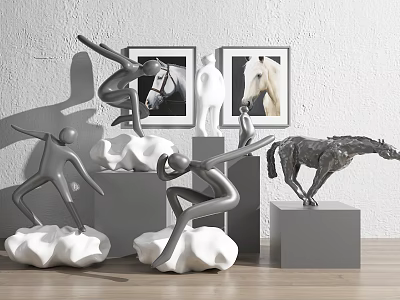 Decorative Ornament Combination With Human Figure Sculptures Horse Statues Cloud Bases And Gray Pedestals 3d model