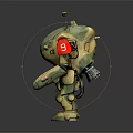 Robot Character With Biological Design Number 9 Red Headphones And Yellow Green Camouflage