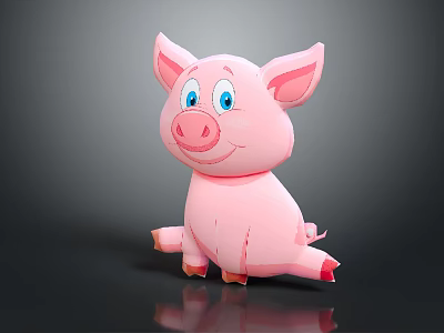 Adorable Pink Cartoon Pig Toy Sitting With Blue Eyes And Happy Smile 3d model