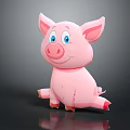 Adorable Pink Cartoon Pig Toy Sitting With Blue Eyes And Happy Smile