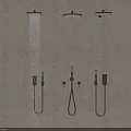 Black Shower System Installed On Beige Marble Wall With Flowing Water And Modern Design