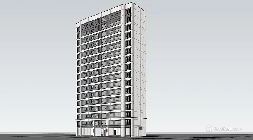 Modern Tall Building Exterior Design With Multiple Floors And Regular Windows 3d model 