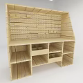 Wooden Display Shelf With Multiple Compartments And Pegboard Design For Storage 3d model