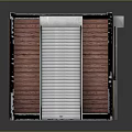 Red Wooden Panel Container Style Structure With Roll Up Doors And Glass Windows Exterior