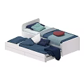 White Kids Trundle Bed with Colorful Bedding and Blue Green Red Pillows