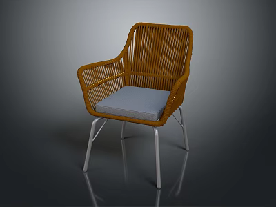 Modern Rattan Leisure Chair With Light Gray Cushion And Metal Legs 3d model