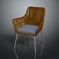 Modern Rattan Leisure Chair With Light Gray Cushion And Metal Legs