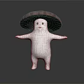 Cute Anthropomorphic Mushroom Figure With White Body Dark Purple Cap And Outstretched Arms