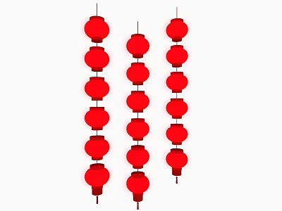Red Decorative Lanterns in Three Hanging Strings on White Background 3d model