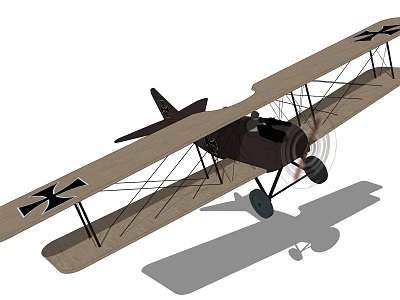 Vintage Biplane With Black Cross Markings On Wings And Propeller 3d model