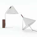 Two Modern Silver Table Lamps with Conical Shades and Brown Bases in Different Angles 3d model