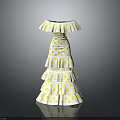 White Off The Shoulder Dress With Yellow Polka Dots And Layered Ruffled Skirt