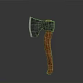 Classic Axe Weapon With Black Head And Orange Wooden Handle On Gray Background