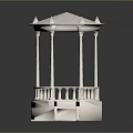 White Gazebo Structure With Columns Steps Railing And Classic Roof Design 3d model