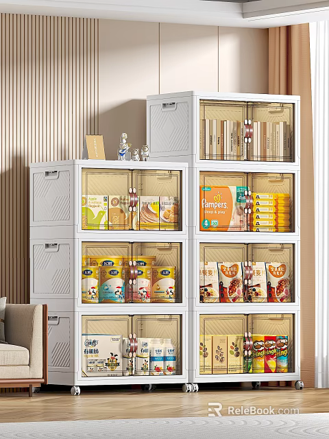 Modern Storage Cabinet With Transparent Doors And Multiple Shelves For Organized Food Storage In Kitchen 3d model 