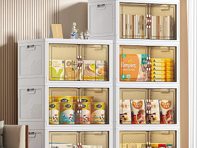 Modern Storage Cabinet With Transparent Doors And Multiple Shelves For Organized Food Storage In Kitchen 3d model