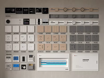 Modern Switch Panels With Various Designs Different Colors And Socket Combinations For Home Use 3d model