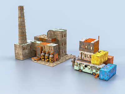 Future Architecture Block Style Modular Design Featuring Factory Buildings Stacked Containers And Truck Like Structures 3d model
