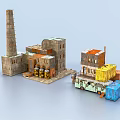 Future Architecture Block Style Modular Design Featuring Factory Buildings Stacked Containers And Truck Like Structures