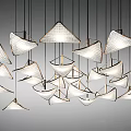 Modern Geometric Chandeliers With Metal Frames And White Shades For Interior Decoration
