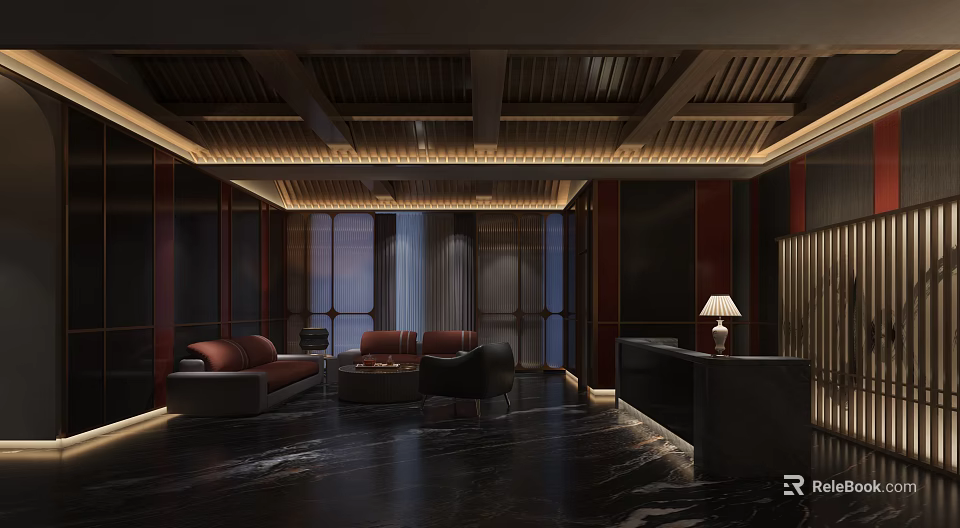 Luxurious Modern SPA Sauna Interior With Comfortable Seating And Ambient Lighting 3d model 