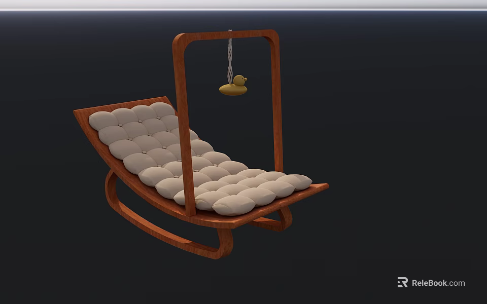 Wooden Frame Leisure Chair With Curved White Padded Button Tufted Cushion And Yellow Duckling Decoration 3d model 