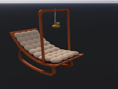 Wooden Frame Leisure Chair With Curved White Padded Button Tufted Cushion And Yellow Duckling Decoration 3d model
