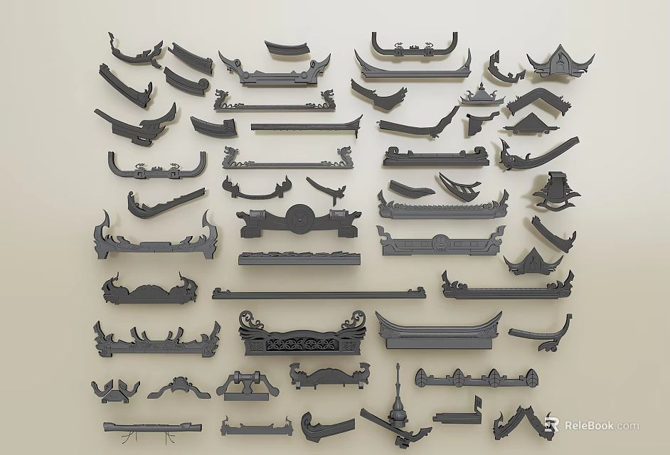 Traditional Chinese Architectural Components With Diverse Decorative Shapes And Classic Designs 3d model 