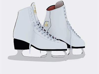 White Ice Skates With Gray Laces Black Sole And Silver Blades 3d model