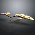 Golden Dark Winged Flying Model With Double Wings And Skeleton Structure 3d model
