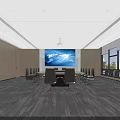 Modern Conference Room Interior Design With Long Table Chairs Large Screen Windows And Ceiling Lights 3d model