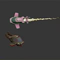 Pink Airliner With White Trail Flying Beside Green Helicopter On Black Background
