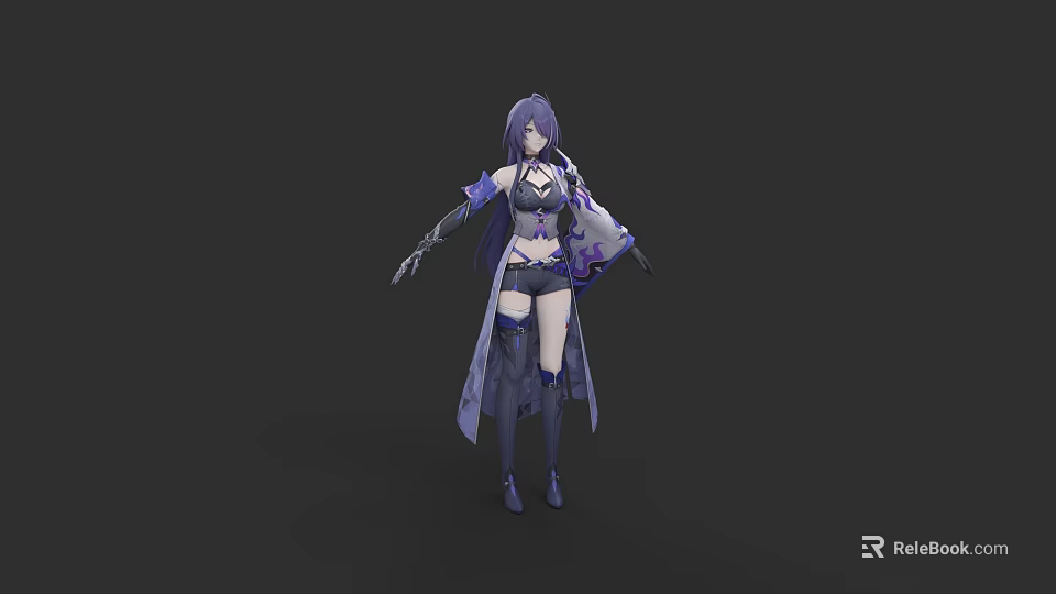 Game and Movie Character With Purple Hair And Elegant Fantasy Combat Outfit Design 3d model 