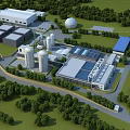 Industrial Factory Complex With Multiple Buildings Large Storage Tanks Green Trees And Roads
