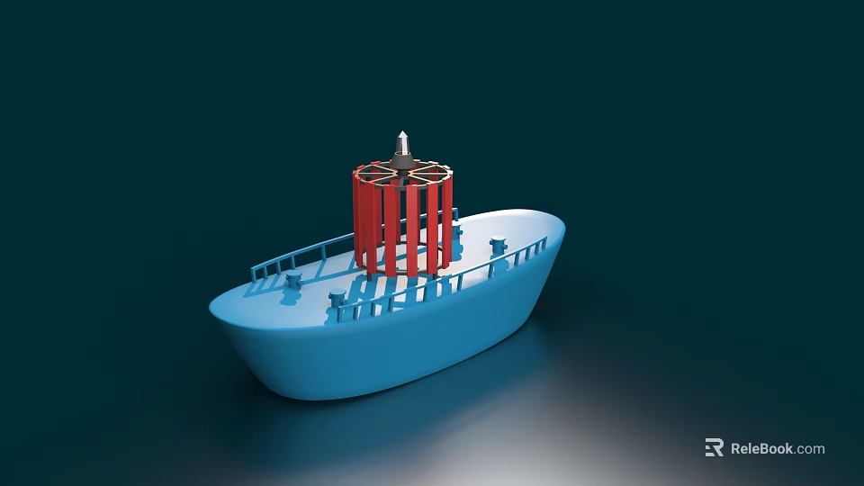 Boat Themed Traffic Sign Featuring Blue Hull Red Cylindrical Structure And Silver Top 3d model 