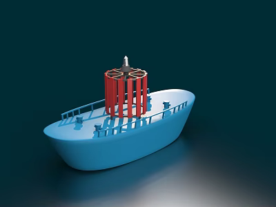 Boat Themed Traffic Sign Featuring Blue Hull Red Cylindrical Structure And Silver Top 3d model
