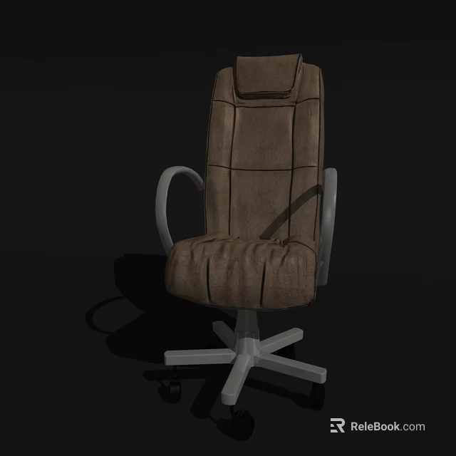 Comfortable Office Chair With Brown Padded Backrest White Armrests And Five Star Base 3d model 