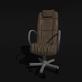Comfortable Office Chair With Brown Padded Backrest White Armrests And Five Star Base